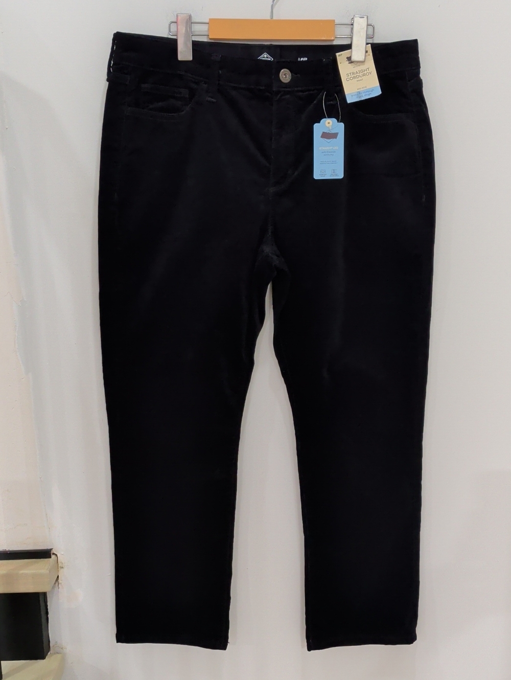 ST. JOHNS BAY |  Women's Black Soft Corduroy Straight Leg Tummy Control Pants
